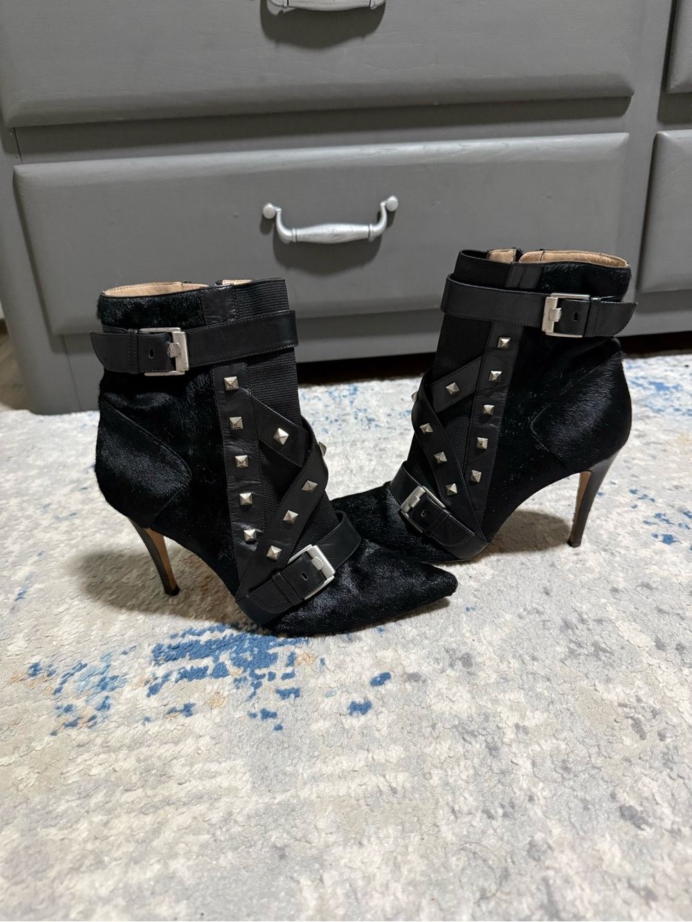 Manolo Blahnik Black Studded Pointed-Toe Ankle Boots